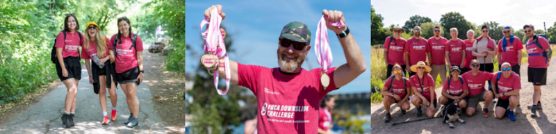 DownsLink Challenge photos walkers medals and team photo