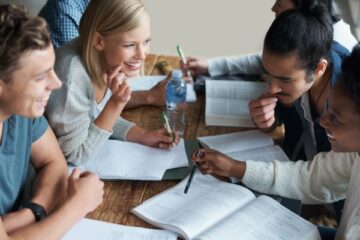 group of young people studying
