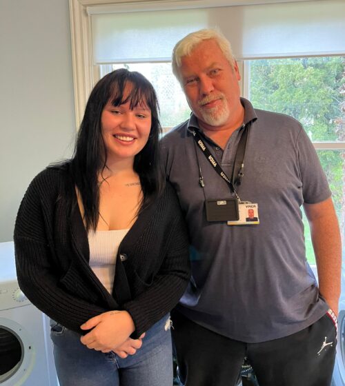 Ex resident Millie with her old Project Worker Eammon