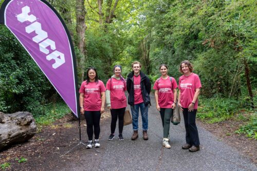 Georgia, another resident and staff in the woods during the DownsLink Challenge walk