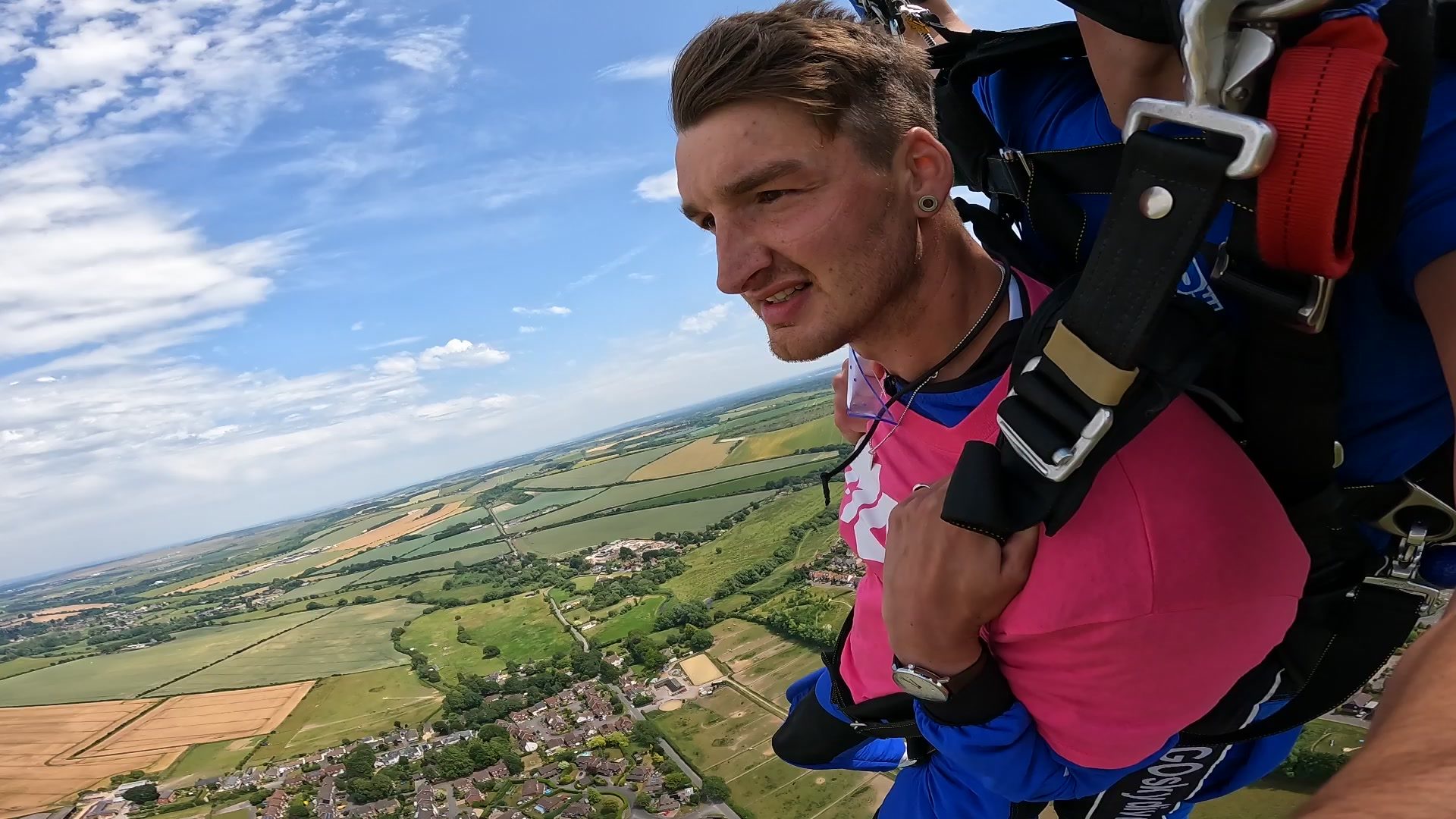 doug from mayday on his skydive after the parachute is pulled looking at the view