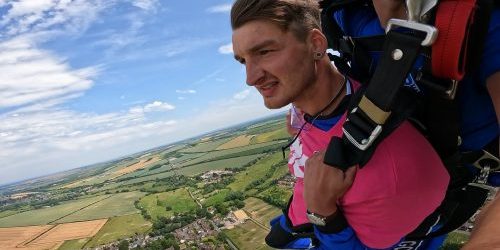 doug from mayday on his skydive after the parachute is pulled looking at the view
